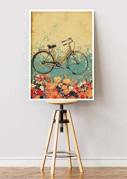 Vintage Bicycle Art Print & Canvas – Floral Retro Bike Wall Art