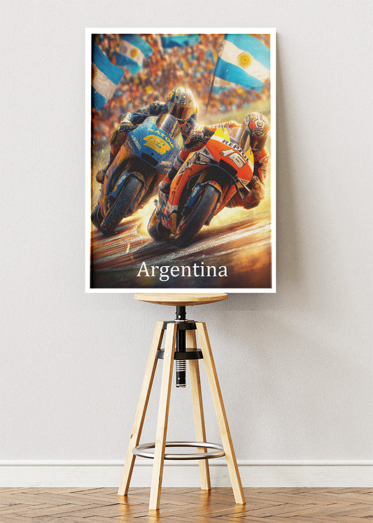 Argentina MotoGP Battle Motorcycle Racing Wall Art Poster & Canvas
