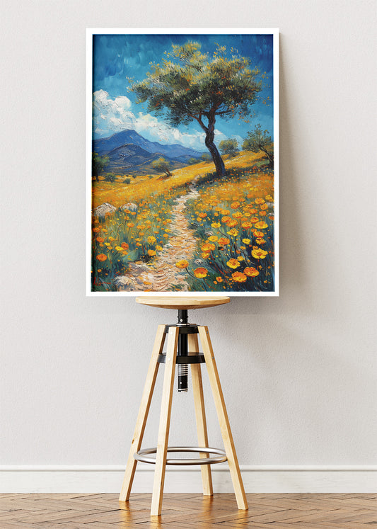 Golden Wildflower Path Landscape Canvas & Poster Print – AI PRINT LAB