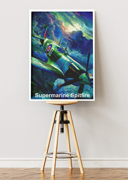 Supermarine Spitfire Poster & Canvas Print – Illustrated WWII Fighter Aircraft Art