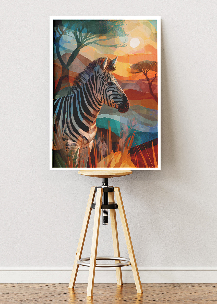 Zebra Sunset Landscape Poster & Canvas Print – Vibrant Safari Wildlife Art