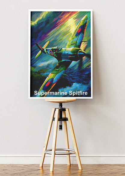 Supermarine Spitfire Poster & Canvas Print – Dynamic Illustrated WWII Fighter Art
