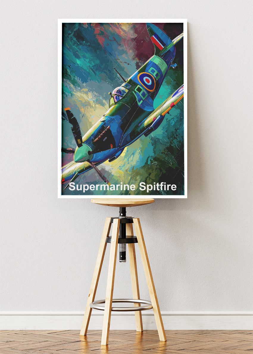 Supermarine Spitfire Poster & Canvas Print – Illustrated WWII Fighter Aircraft Art