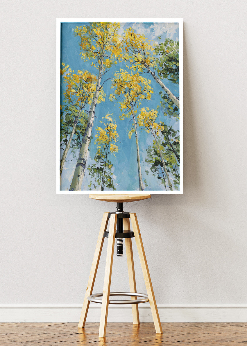 Golden Aspen Trees Sky View Canvas & Poster Print – AI PRINT LAB