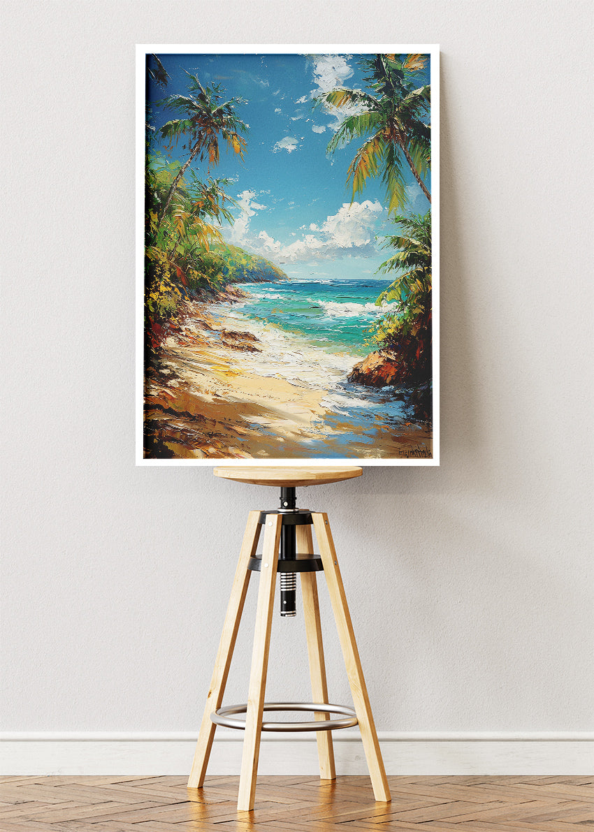 Tropical Palm Paradise – Sunlit Beach Landscape Canvas & Poster Print – AI PRINT LAB