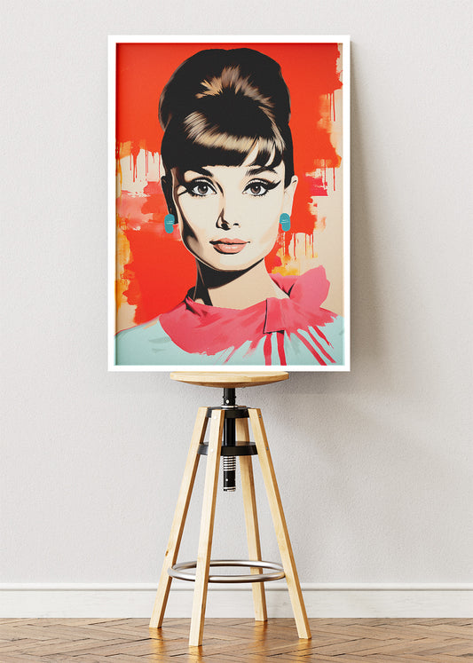Audrey Hepburn Pop Art Portrait Wall Art Poster & Canvas Print – Modern Fashion Icon Illustration