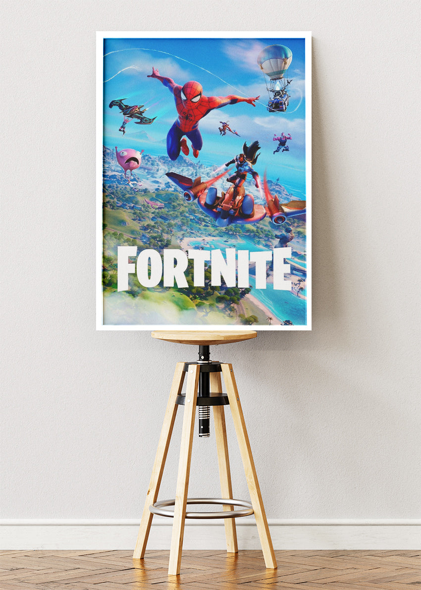 Superhero Action Fortnite Wall Art Poster & Canvas – Aerial Adventure Gaming Artwork