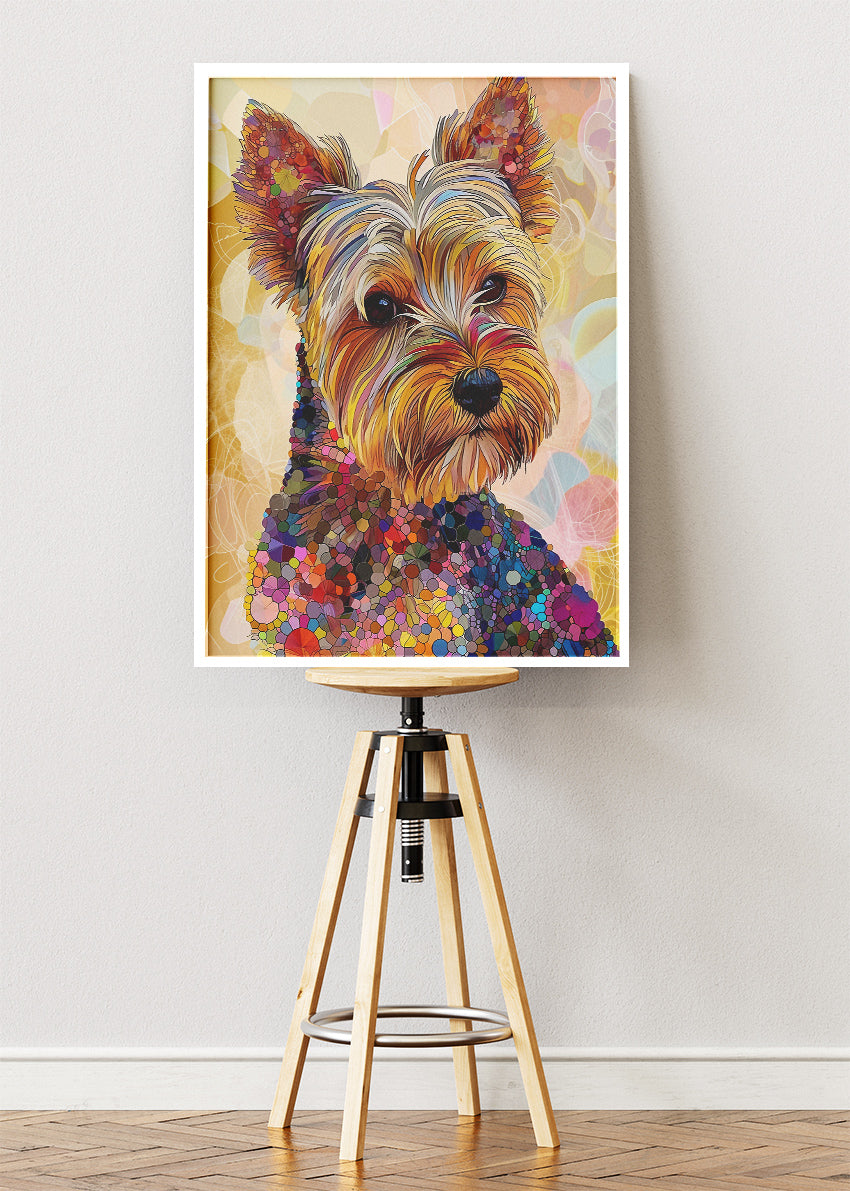 Colorful Mosaic Yorkie Dog Poster & Canvas Print – Modern Vibrant Pet Art
