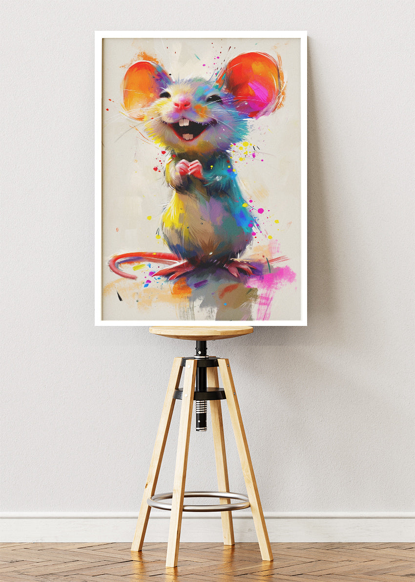 Colorful Happy Mouse Poster & Canvas Print – Cute Whimsical Animal Art