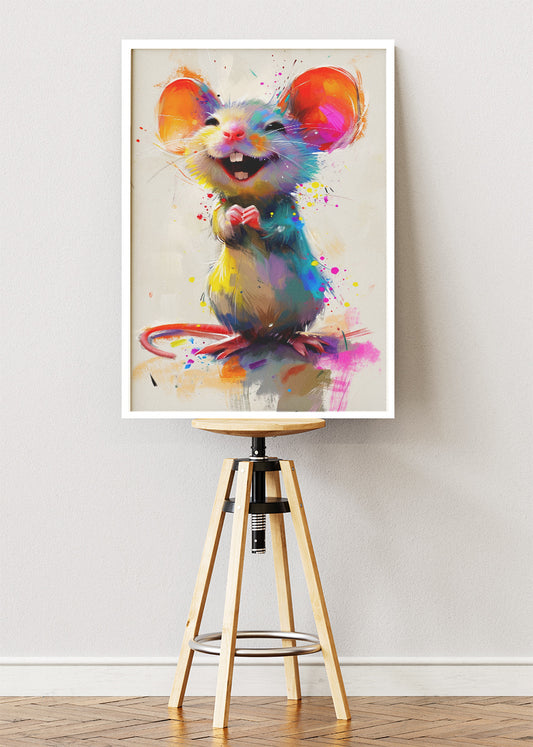 Colorful Happy Mouse Poster & Canvas Print – Cute Whimsical Animal Art