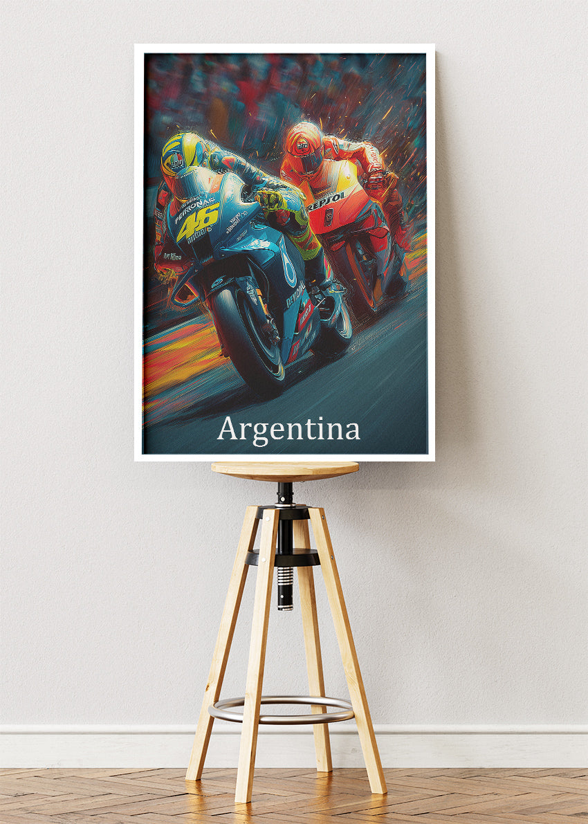 Argentina MotoGP Night Battle Motorcycle Racing Wall Art Poster & Canvas