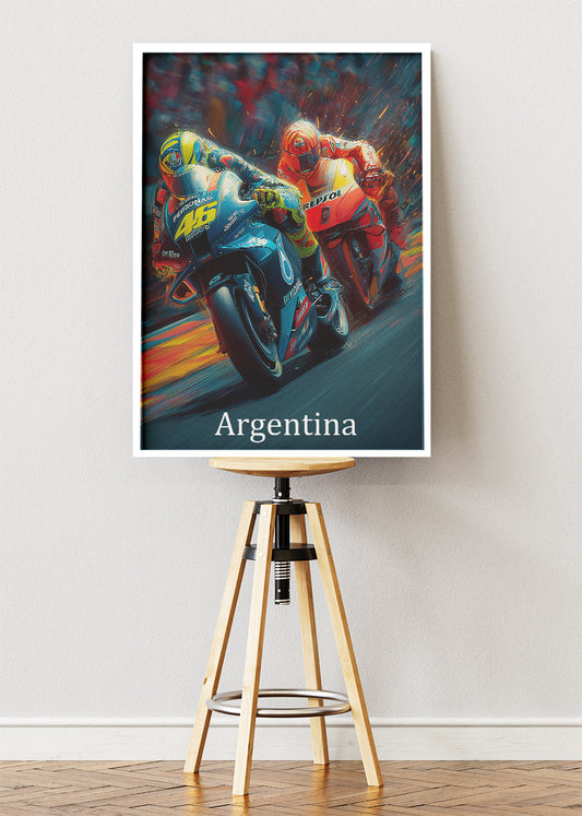 Argentina MotoGP Night Battle Motorcycle Racing Wall Art Poster & Canvas