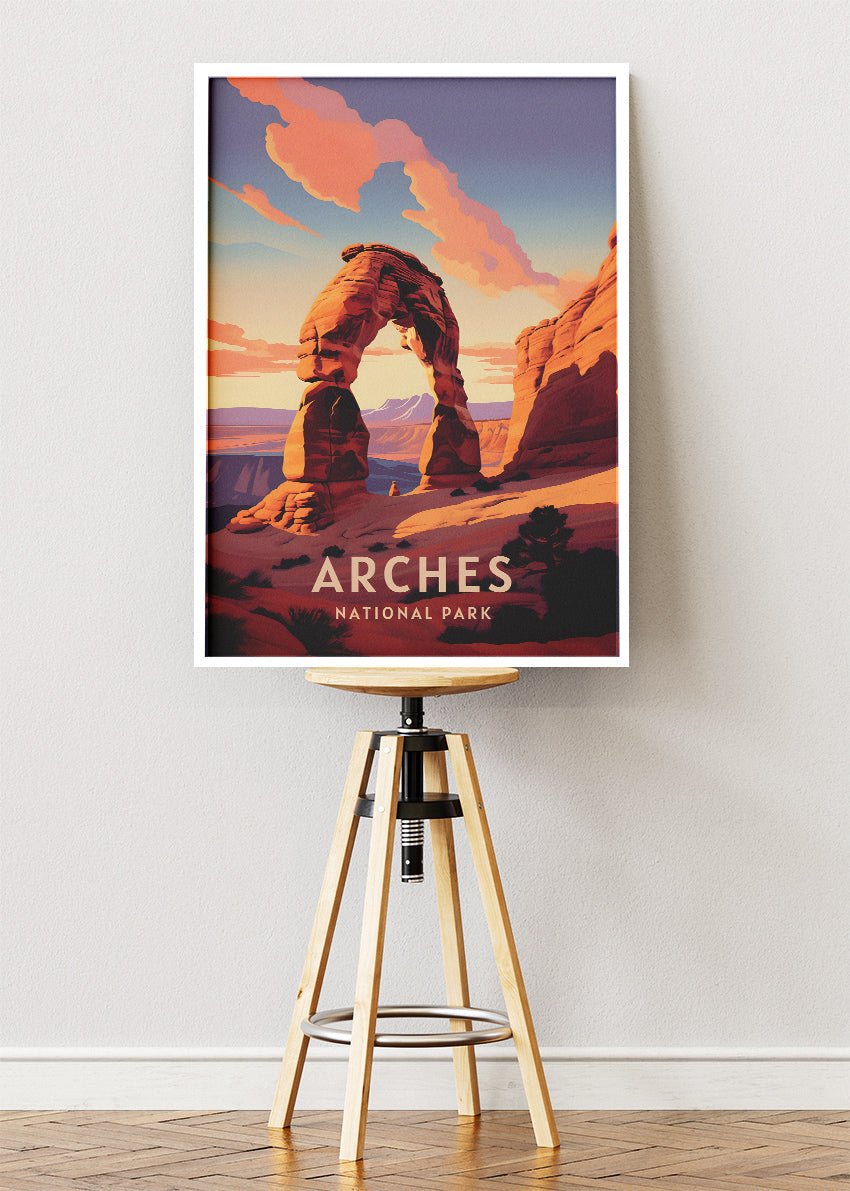Arches National Park Poster & Canvas Print – Desert Red Rock Landscape Illustration Wall Art