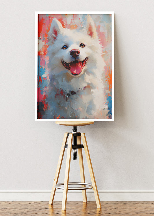 Happy Samoyed Dog Poster & Canvas Print – Colorful Brushstroke Pet Art