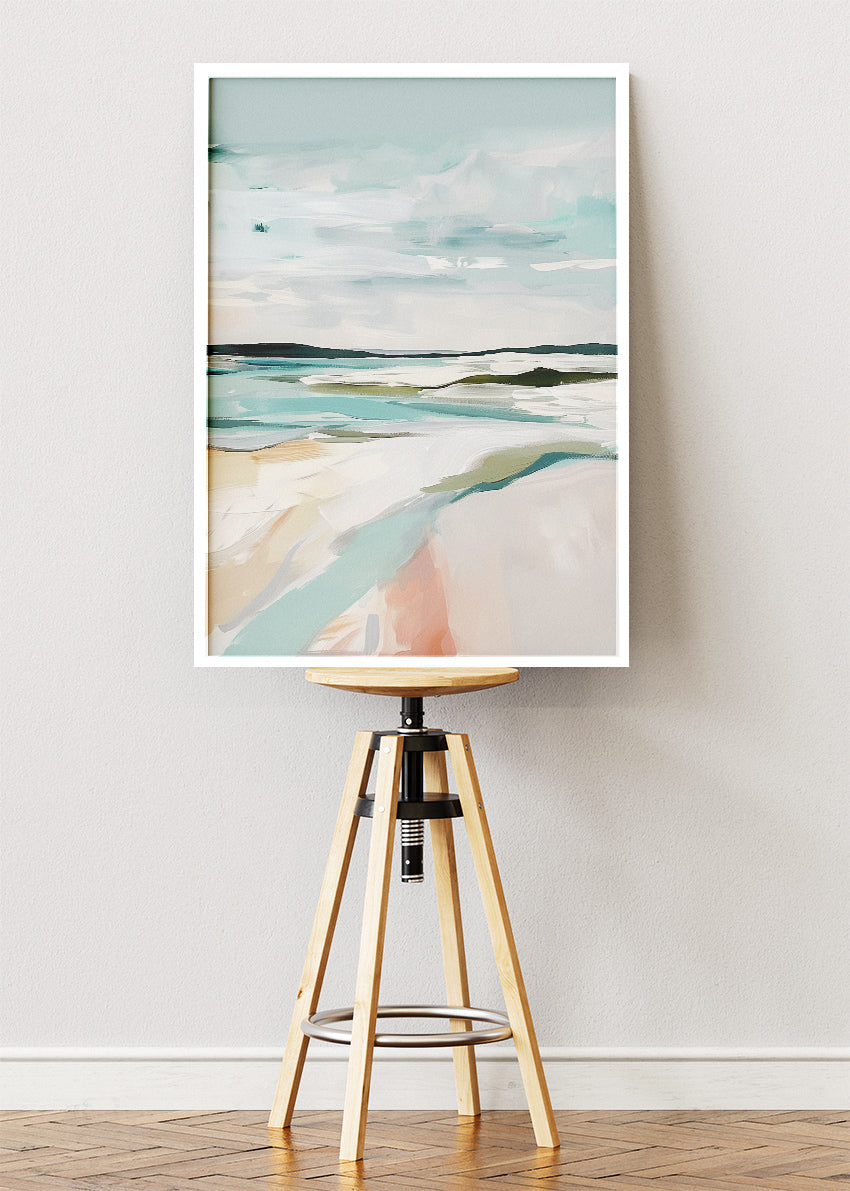 Soft Coastal Abstract Landscape – Minimalist Beach Wall Art Poster & Canvas – AI PRINT LAB