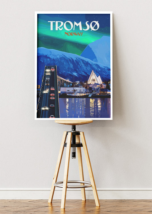 Tromsø Norway Poster & Canvas Print – Modern Illustrated Northern Lights Art