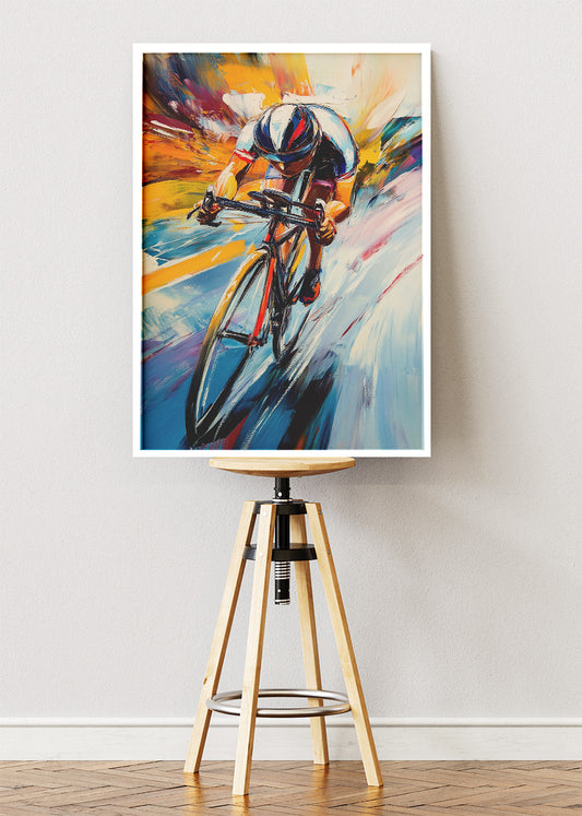 Abstract Cycling Art Print & Canvas – High-Speed Road Cyclist Wall Art