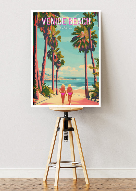 Venice Beach California Poster & Canvas Print – Colorful Retro Coastal Wall Art