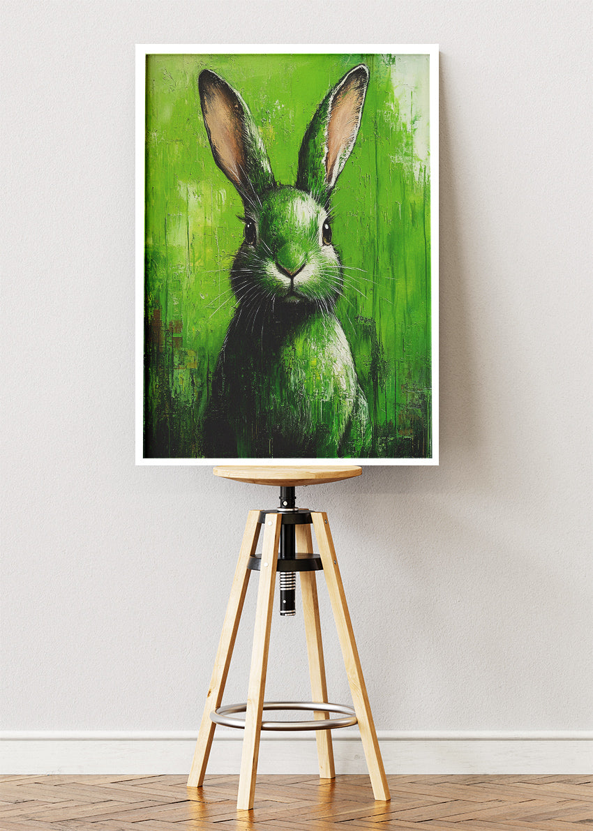 Green Rabbit Poster & Canvas Print – Expressive Modern Animal Wall Art