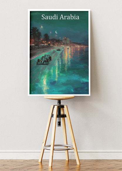 Saudi Arabia Coastal Night Formula 1 Canvas Print & Poster – AI PRINT LAB