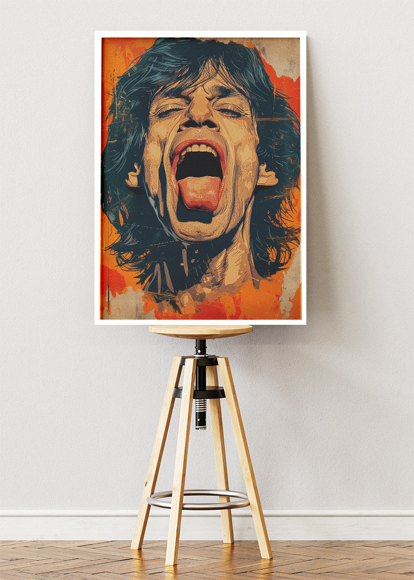 Mick Jagger Screaming Portrait Wall Art Poster & Canvas Print – Vintage Rock Icon Illustration