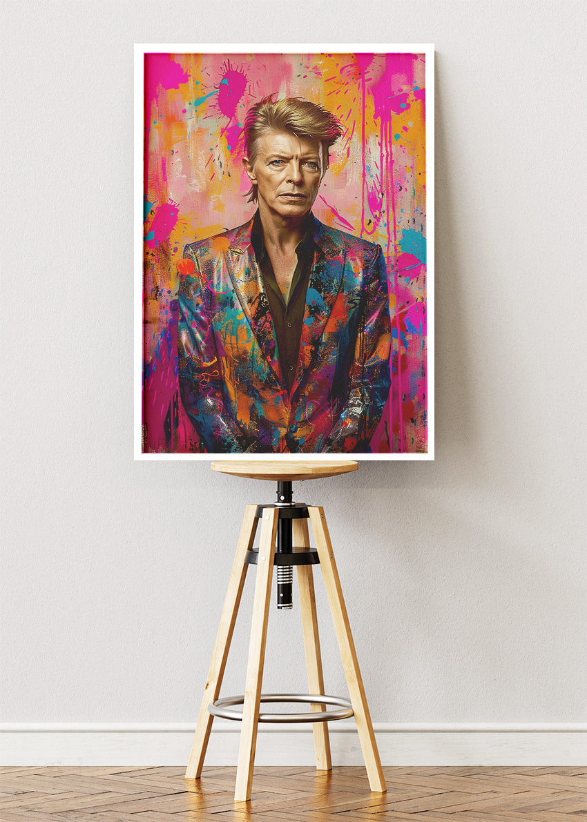 David Bowie Colour Splash Portrait Wall Art Poster & Canvas Print – Modern Pop Art Music Icon