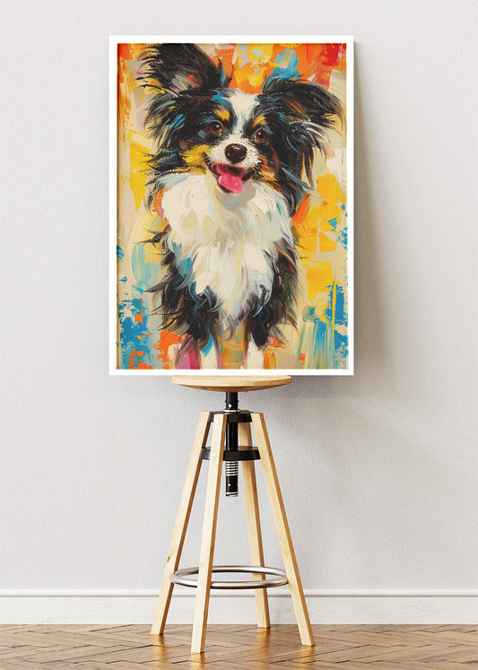 Colorful Papillon Dog Poster & Canvas Print – Expressive Modern Pet Wall Art