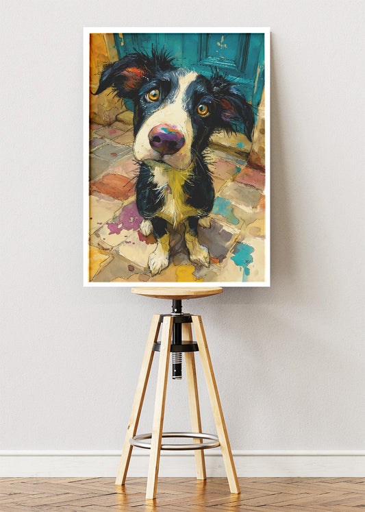 Playful Border Collie Puppy Poster & Canvas Print – Colorful Modern Dog Wall Art