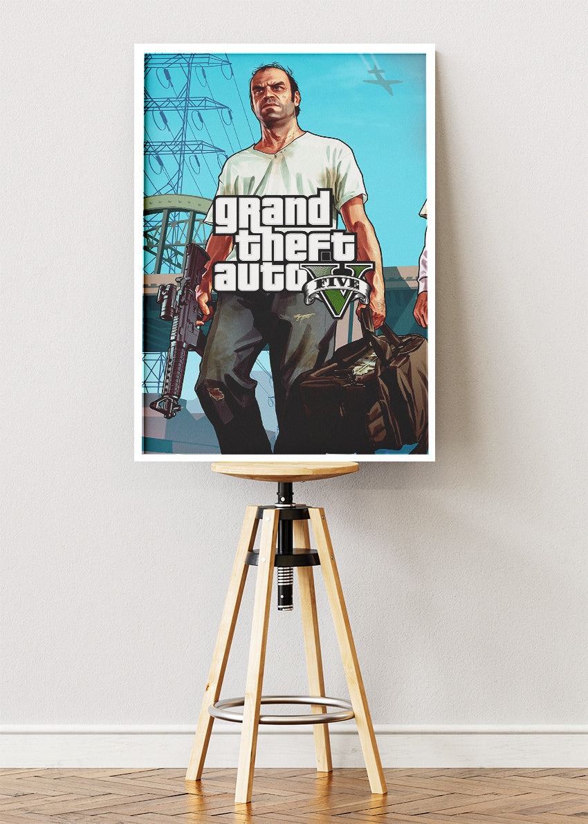 Grand Theft Auto V Wall Art Poster & Canvas – Iconic Heist Character Gaming Artwork