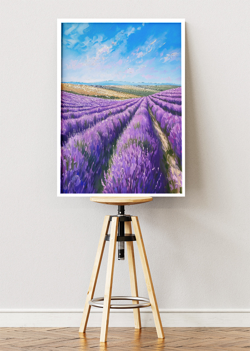 Lavender Fields Under Blue Sky – Provence Inspired Landscape Canvas & Poster Print – AI PRINT LAB