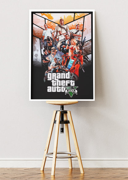Grand Theft Auto V Wall Art Poster & Canvas – Iconic Character Collage Gaming Artwork