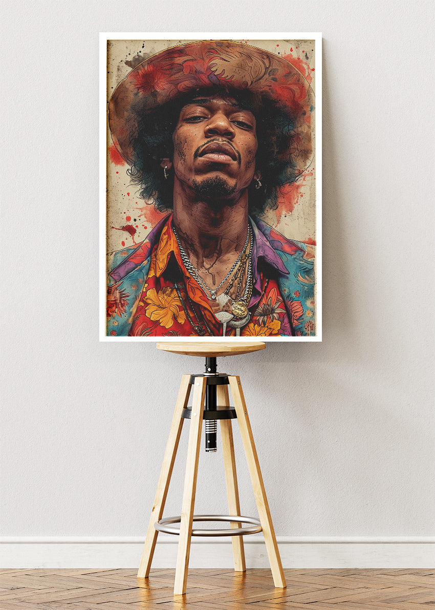 Jimi Hendrix Psychedelic Portrait Wall Art Poster & Canvas Print – Vintage Rock Legend Artwork