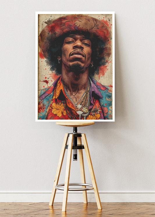Jimi Hendrix Psychedelic Portrait Wall Art Poster & Canvas Print – Vintage Rock Legend Artwork
