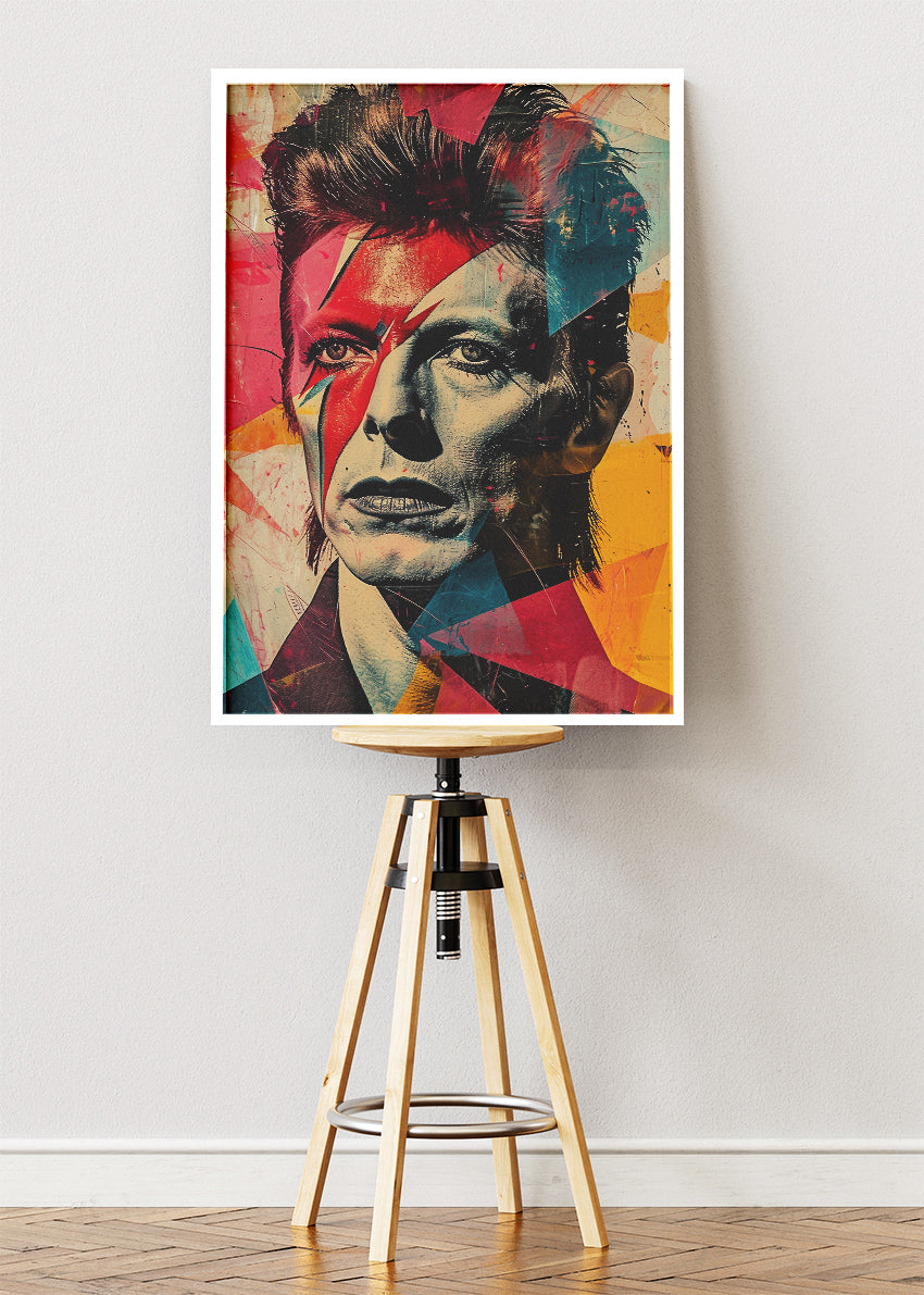 David Bowie Ziggy Stardust Inspired Geometric Portrait Wall Art Poster & Canvas Print – Iconic Glam Rock Artwork