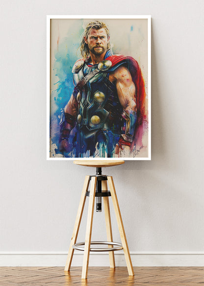 Thunder God Hero Watercolor Canvas & Poster Print – AI PRINT LAB