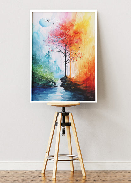 Four Seasons Tree Landscape Canvas & Poster Print – AI PRINT LAB