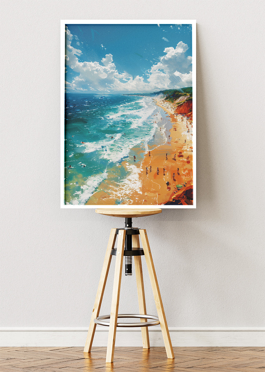 Sunlit Coastal Cliffs & Turquoise Sea – Summer Beach Landscape Canvas & Poster Print – AI PRINT LAB