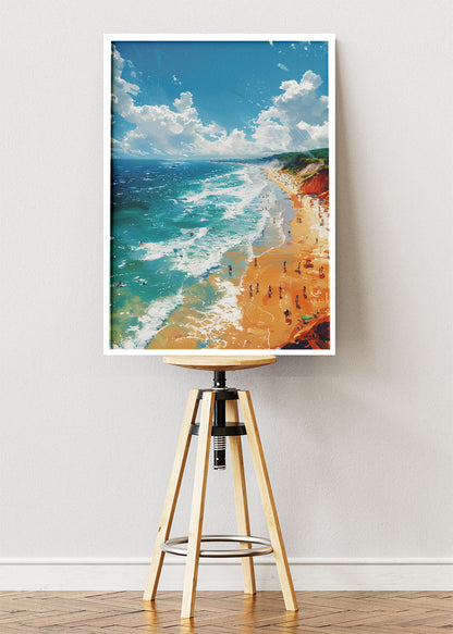 Sunlit Coastal Cliffs & Turquoise Sea – Summer Beach Landscape Canvas & Poster Print – AI PRINT LAB