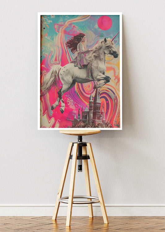 Surreal Unicorn Rider Poster & Canvas Print – Fantasy Dream Art Wall Decor