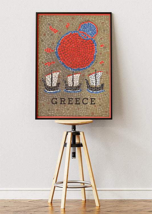 Greece Mosaic Art Poster & Canvas Print – Ancient Tile Style Illustration