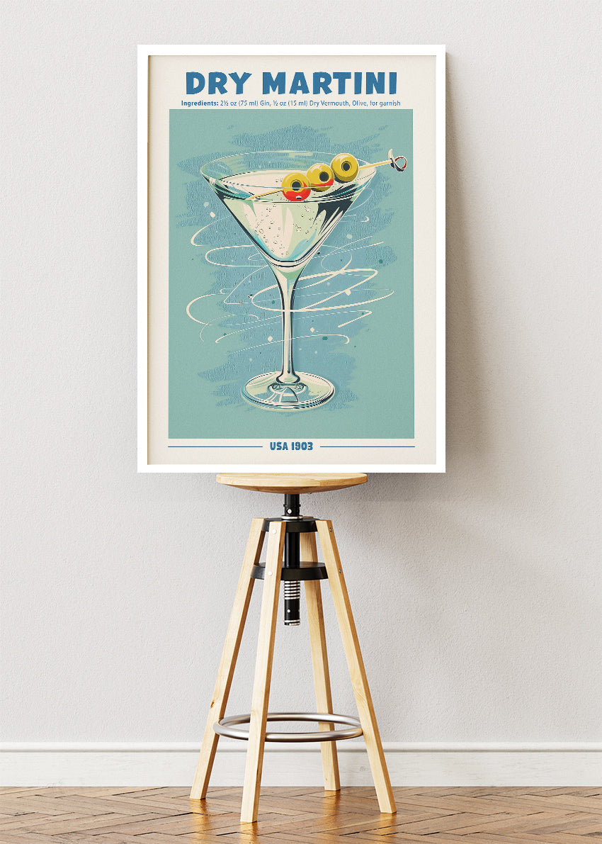 Dry Martini Poster & Canvas Print | Vintage Cocktail Wall Art