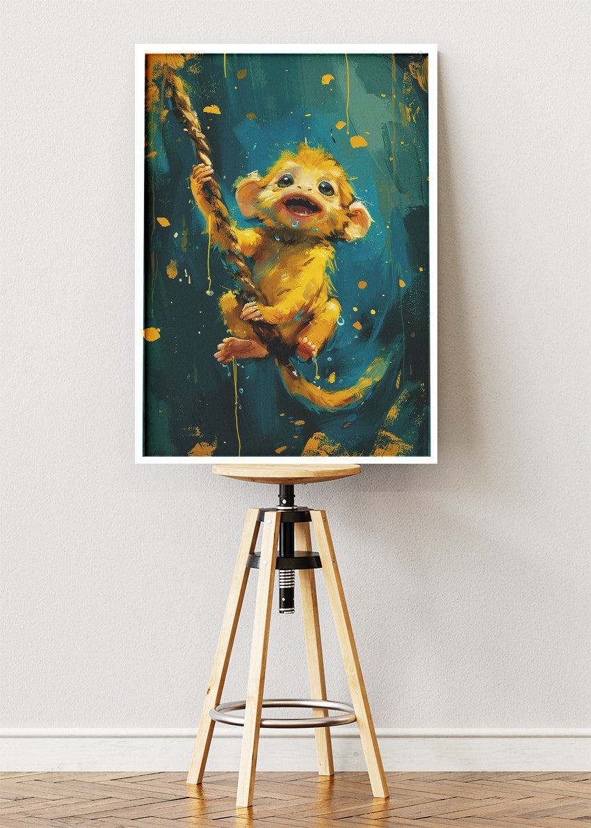 Cute Baby Monkey Poster & Canvas Print – Playful Jungle Art
