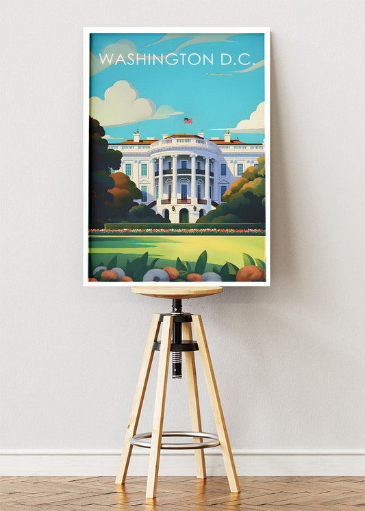 Washington D.C. White House Poster & Canvas Print – Modern Illustrated US Capitol Wall Art