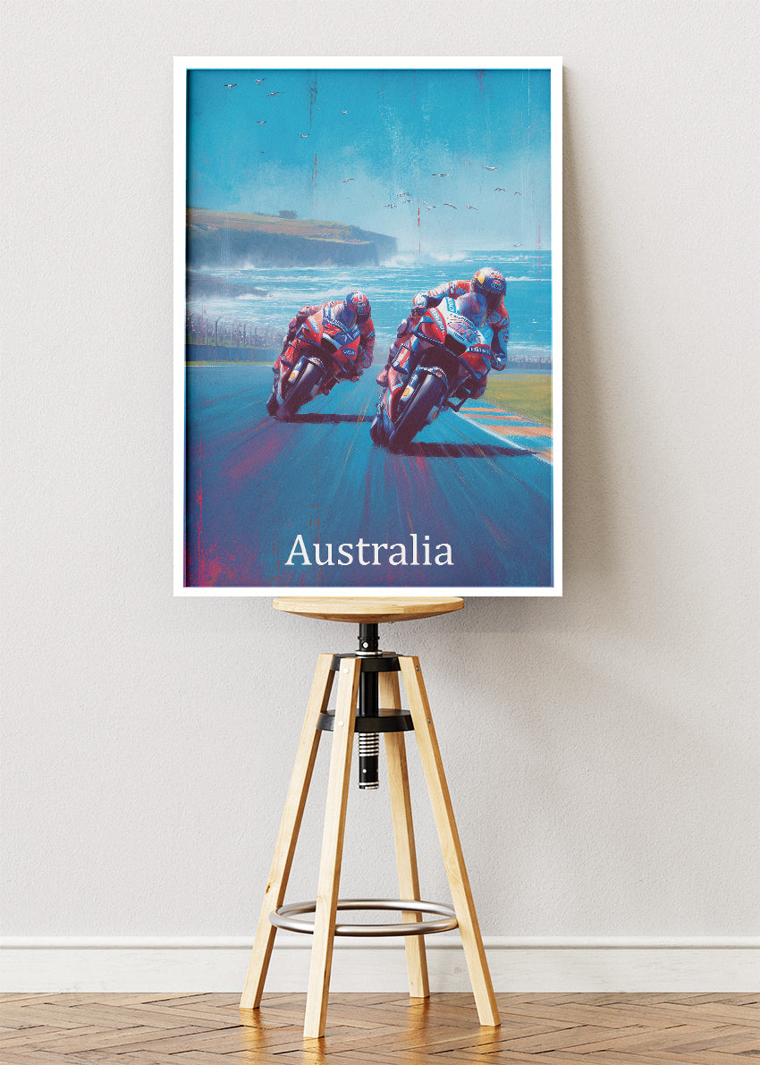 Australia MotoGP Coastal Speed Motorcycle Racing Wall Art Poster & Canvas