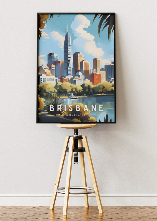 Brisbane Australia Travel Poster & Canvas Wall Art – City Skyline River View Print