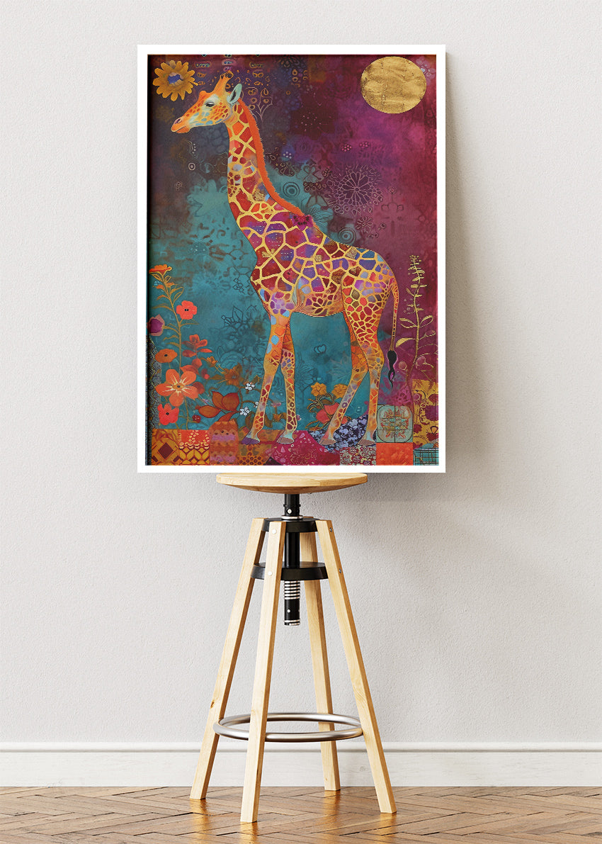 Colourful Giraffe Art Poster & Canvas Print – Decorative Wildlife Illustration Wall Decor