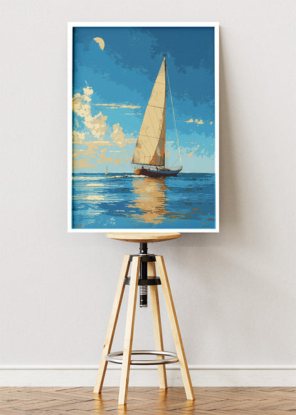 Golden Hour Sailing Boat – Calm Ocean Coastal Canvas & Poster Print – AI PRINT LAB