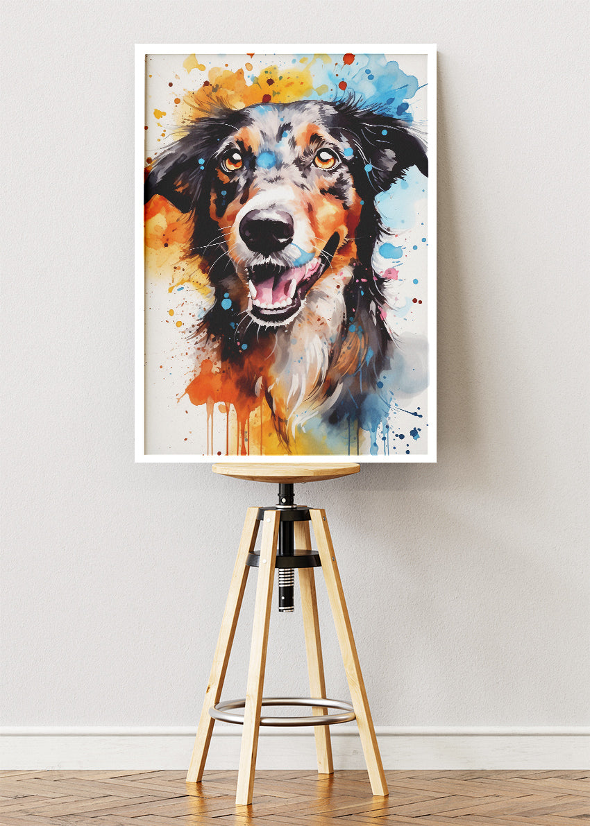 Colourful Dog Portrait Poster & Canvas Print – Watercolour Style Pet Art Wall Decor