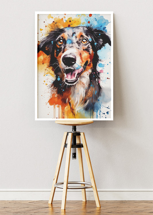 Colourful Dog Portrait Poster & Canvas Print – Watercolour Style Pet Art Wall Decor