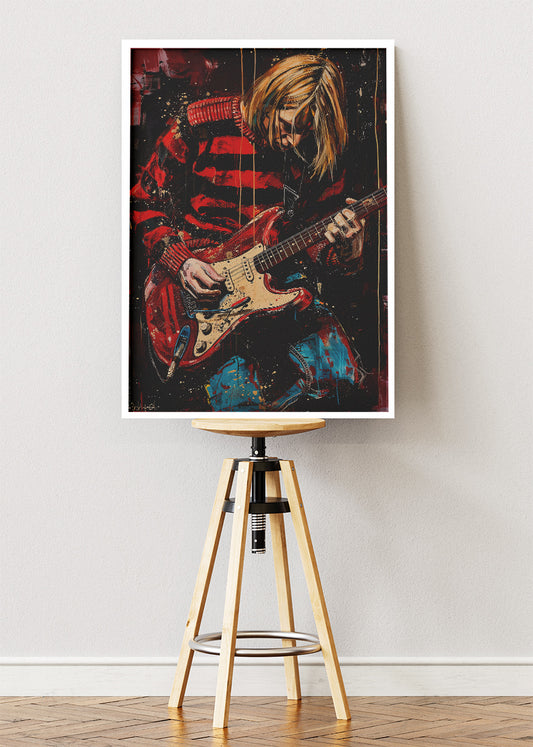 Kurt Cobain Inspired Guitarist Portrait Wall Art – 90s Inspired Music Poster & Canvas Print